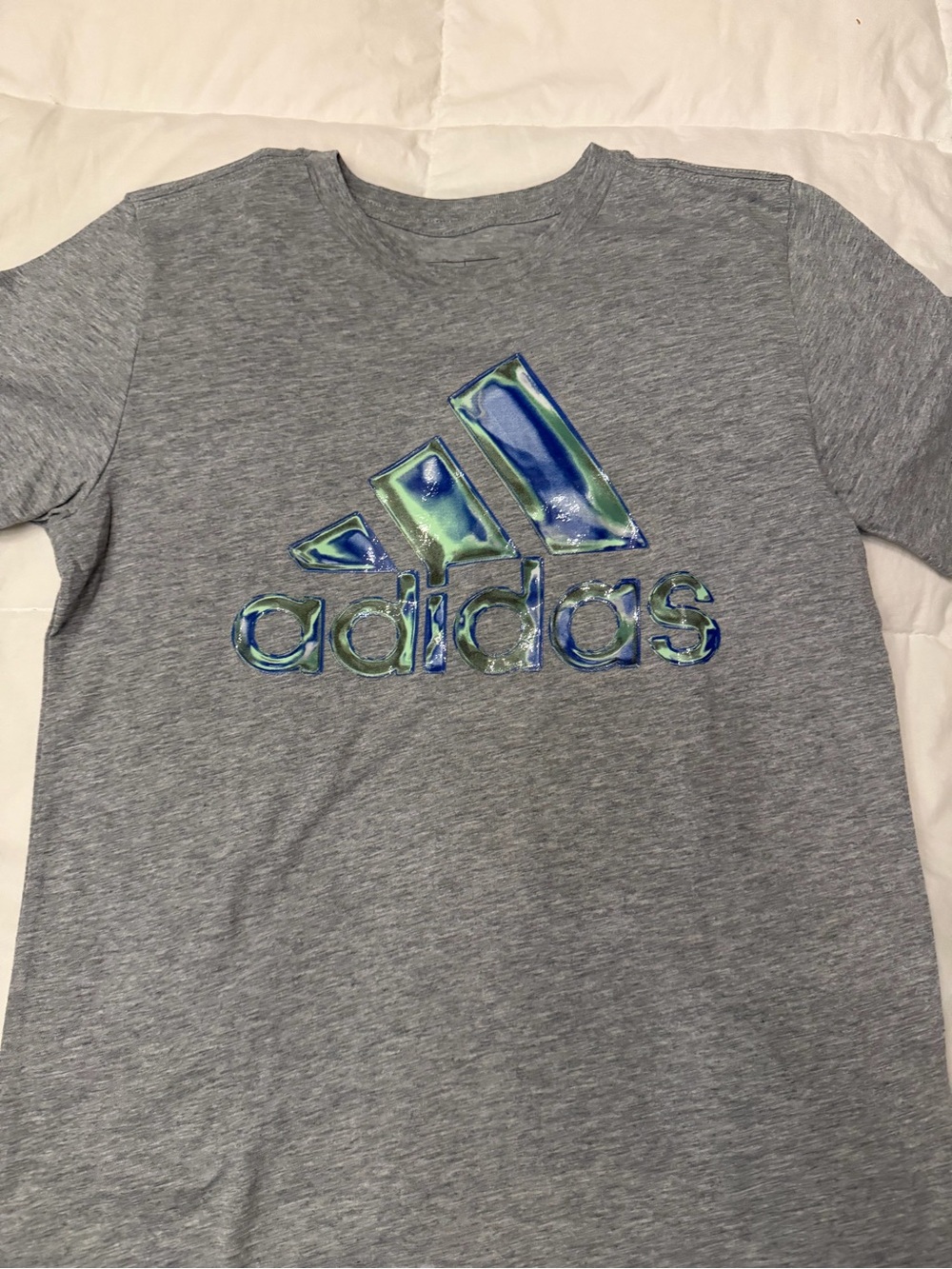 adidas kids Light Gray Crewneck Shirt with Blue-Green Graphic